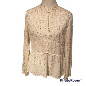 ZERO BRAND TOP BLOUSE SHEER CREAM BROWN LEAVES GRAY GERMAN SIZE 40 US 10 M